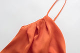 Robe Unie Orange Plissée Satin Lacets Miyeon G Idle Kpop Mode Femme