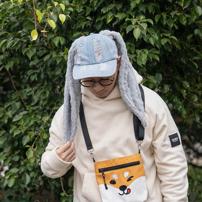 Casquette en Jean Déchiré avec 2 Grandes Oreilles de Lapin NewJeans Mode Kpop