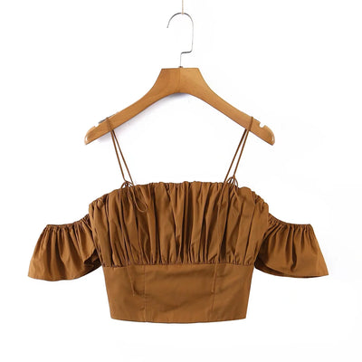 Haut Court Plissé Epaules Nues Blanc Yves LOONA Mode Femme Kpop Corée