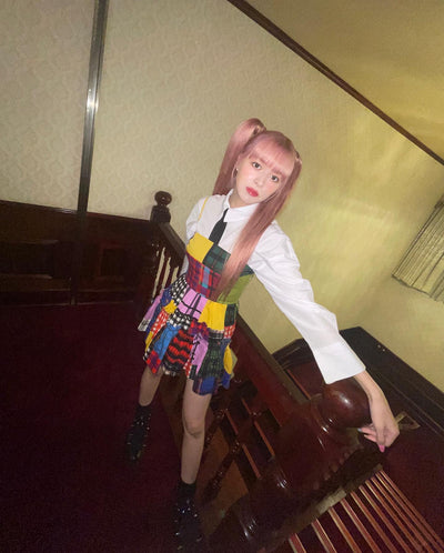 Robe Patchwork Damier Multicolore Glitter Christmas Nmixx Lily Mode Kpop