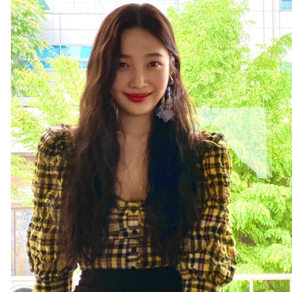 Chemise à Carreaux et Manches Bouffantes Mode Coréenne Joy Red Velvet