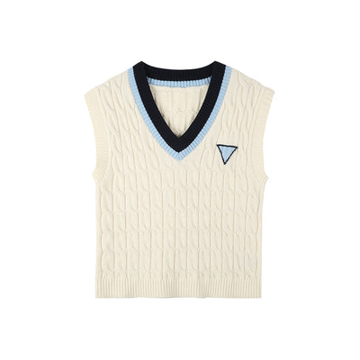 Pull en maille torsadée Col V Rayures Intarsia Winter Aespa Tik Tok