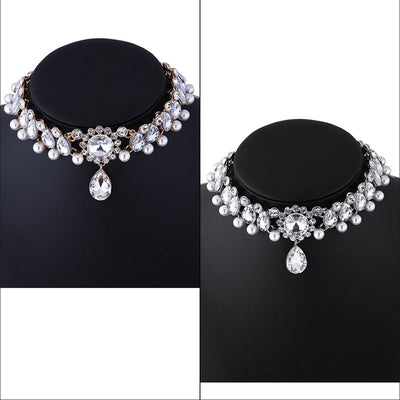 Collier Perles et Faux Diamants Strass Xiaoting Kep1er Mode Femme Bijou