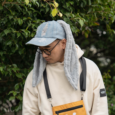 Casquette en Jean Déchiré avec 2 Grandes Oreilles de Lapin NewJeans Mode Kpop
