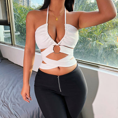 Crop Top Bandages Croisées Sexy Jennie Kim BlackPink Coachella Mode Ete