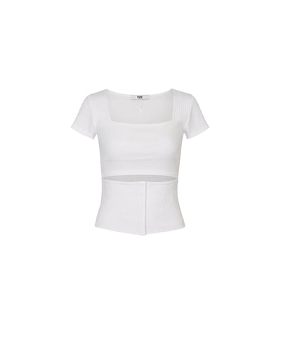 Crop Top Bi Part Avec Nombril Visible Blanc Minnie G Idle Mode Femme été