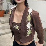 Cardigan Court en maille à Losanges Mode Coréenne Femme HeeJin LOONA