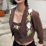 Cardigan Court en maille à Losanges Mode Coréenne Femme Miyeon G I Dle