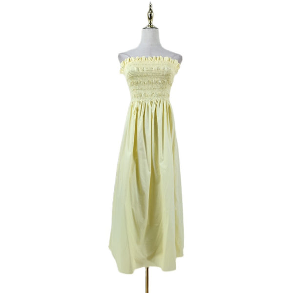 Robe Longue Ete Jaune Bustier Sans Manches Mode Femme Yena Kpop