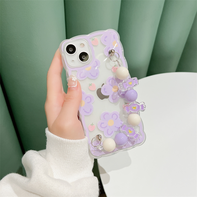 Coque Portable Transparente avec Dragonne Fleurs Violet Ive Wonyoung