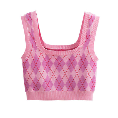 Crop Top à Losange Rose Sexy Taeyeon Tenue Casual Sportswear Mode Kpop