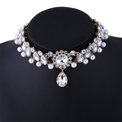 Collier Perles et Faux Diamants Strass Xiaoting Kep1er Mode Femme Bijou