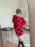 Robe Losanges Noir et Rouge Style Corée Hyojung Oh My Girl Mode Kpop