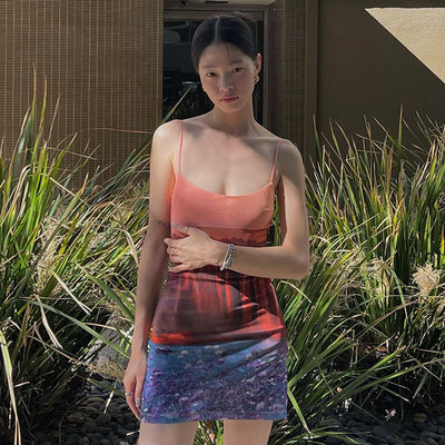 Robe Motifs Paysages Sépia Montagne dégradé Bretelles Seulgi Red Velvet