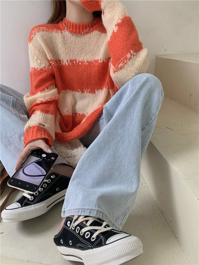 Pull Chaud Ample à Motif Rayé Jisoo BlackPink Mode Coréenne Oversize