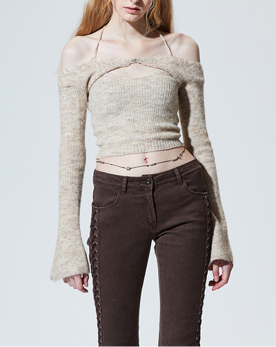 Chemisier Style Crop Top en deux pièces tricoté Noir Shuhua G Idle