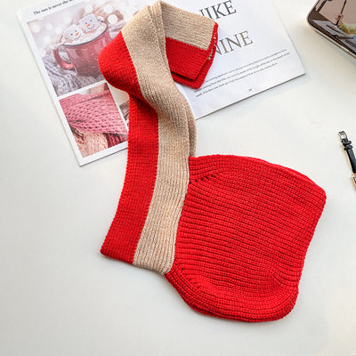 Bonnet Echarpe Bicolor Gris Bande Bleu Marine Mignon Mode Hiver Yujin Ive