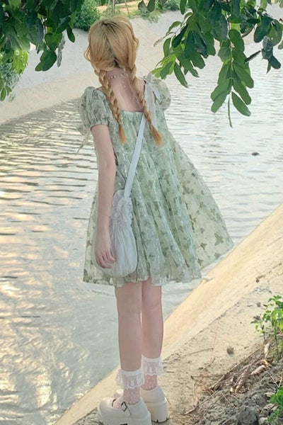 Robe Verte à Voiles et 2 Noeuds Motif Fleurs Miyeon MC MCountdown G Idle