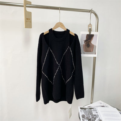 Pull Noir Losanges Coutures Blanc Jisoo BlackPink Mode Fashion Week Paris