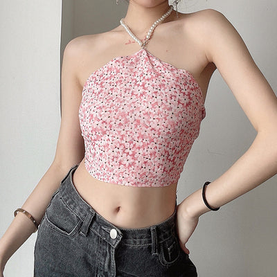 Crop Top Col Collier Perle Rose Fleurs Dos Nu Soyeon G I Dle Mode Femme