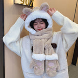 Ensemble Bonnet Oreilles Lapin Gants et Echarpe Mignon Joy Red Velvet