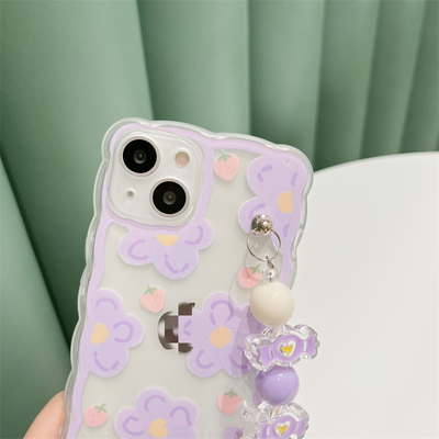 Coque Portable Transparente avec Dragonne Fleurs Violet Ive Wonyoung