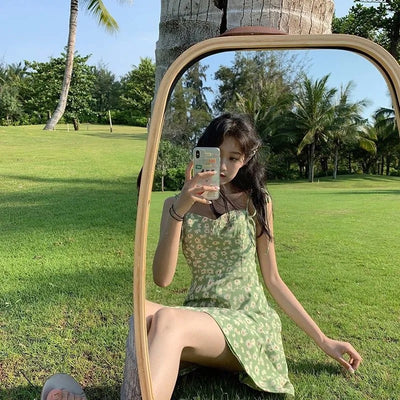 Robe mi-longue Verte Femme avec Motif Fleurs et Fentes Jennie BP