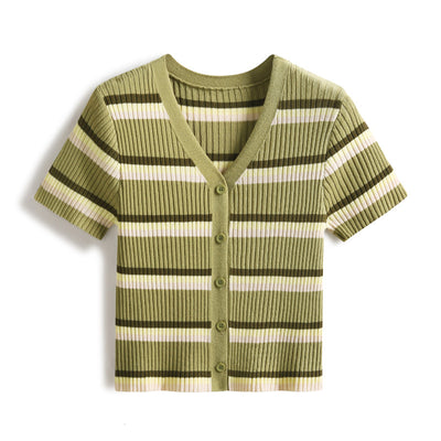 Cardigan Polo Col V A Rayures Tri Bandes Seunghee Oh My Girl Mode Femme