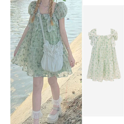 Robe Verte à Voiles et 2 Noeuds Motif Fleurs Miyeon MC MCountdown G Idle