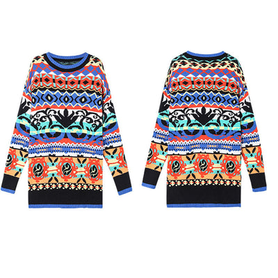 Mini Robe tricotée Pull à Motifs Géométriques Colorés Shownu MONSTA X