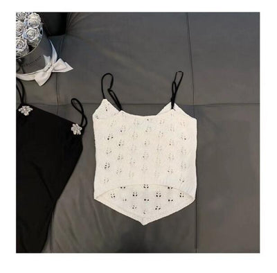 Crop Top Tricot Blanc avec Detail Noir Momo Twice Mode Femme Kpop