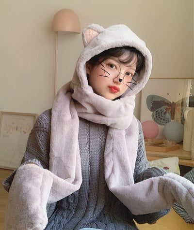 Bonnet Oreilles d' Ours Echarpe Jennie Black Pink Hiver Jentle Garden