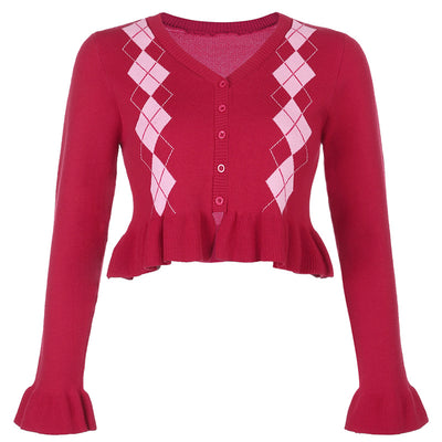 Cardigan à carreaux en diamant Crop Top Court Jisoo BlackPink KBank