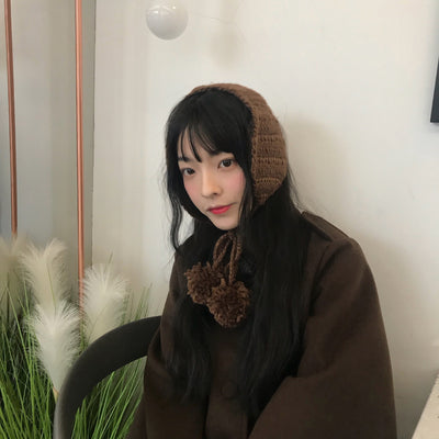 Protège Oreilles Hiver Serre Tette en Laine avec Pompon Minnie G I dle