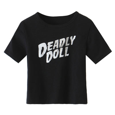 Crop Top Noir Deadly Doll Somi T Shirt Mode Casual Femme Kpop Visual