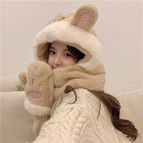 Ensemble Bonnet Oreilles Lapin Gants et Echarpe Mignon Joy Red Velvet