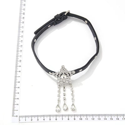 Collier Etoile Filante en Strass Cuir Noir Gaeul Ive Kpop Bangkok Mode