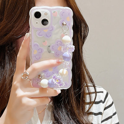 Coque Portable Transparente avec Dragonne Fleurs Violet Ive Wonyoung