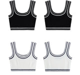 Crop Top Epais Sport Blanc Rayures Noir Xiaoting Kep1er Mode Corée