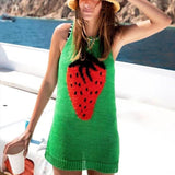 Belle Robe Vert Fluo Tricot Grande Fraise Mode Kpop Yena Cosmopolitan