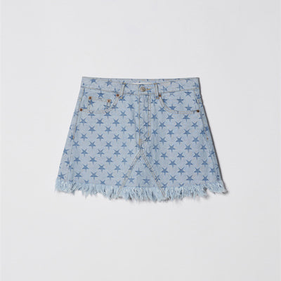 Jupe effilochée en Jean Avec Etoiles Bleues Yuqi G I Dle Mode Coréenne