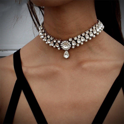 Collier Perles et Faux Diamants Strass Xiaoting Kep1er Mode Femme Bijou
