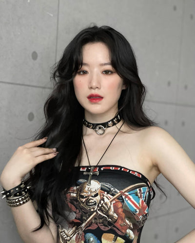 Collier en Cuir Coeur Métal Tomboy Shuhua G I Dle Mode Accessoire Rock