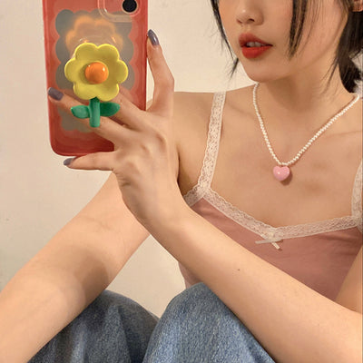 Collier Mignon Coeur Rose avec petites Perles Dayeon Kep1er Mode Kpop