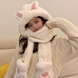 Ensemble Bonnet Oreilles Lapin Gants et Echarpe Mignon Joy Red Velvet