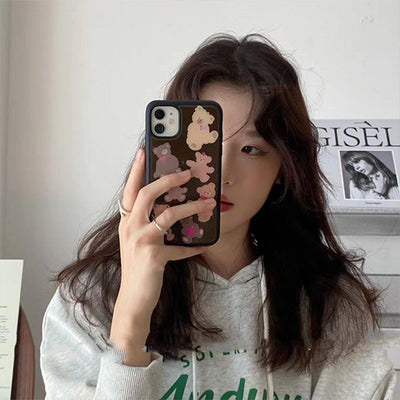 Coque Téléphone Apple Iphone Ours Mignons Coeur Fleur Rosé BlackPink