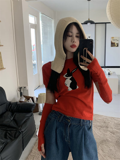 Pull Avec Manches Coupées Motif Lapin Mode Coréenne Leeseo IVE S Cawaii