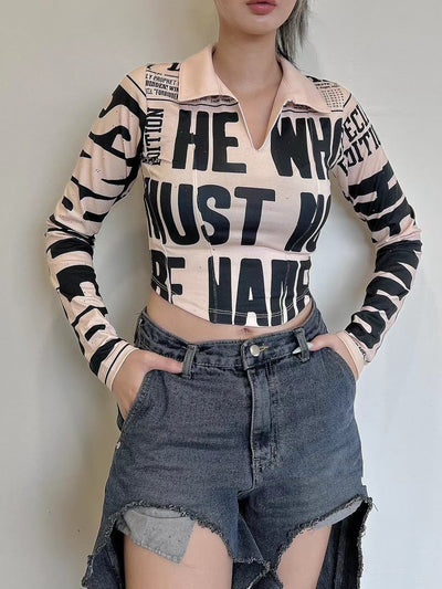 Chemise Crop Top Lettre Majuscule Sakura LE SSERAFIM Mode Femme Kpop