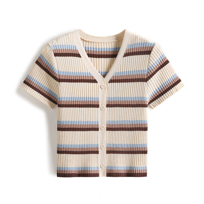 Cardigan Polo Col V A Rayures Tri Bandes Seunghee Oh My Girl Mode Femme