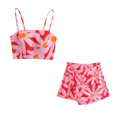 Ensemble Débardeur et Jupe Floral Rétro Minju Music Core Mode Kpop